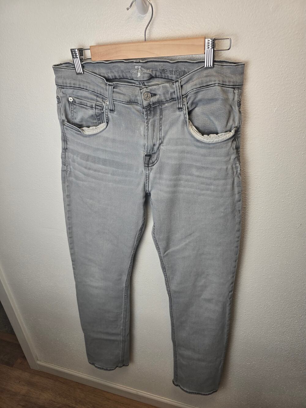 Seven7 The Straight Jeans Mens Gray Wash Straight Leg Distressed Y2K Denim